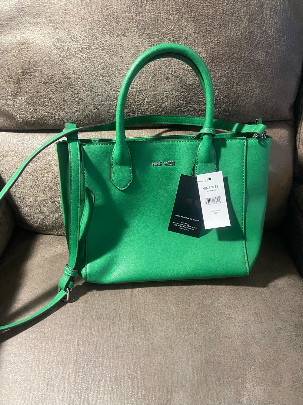 Nine West Maysenn Green Satchel with Crossbody Strap